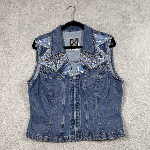 Hairston Roberson Jackets & Blazers - Hairston Roberson ROPA Denim Vest Embroidered Studded Southwestern Size Large